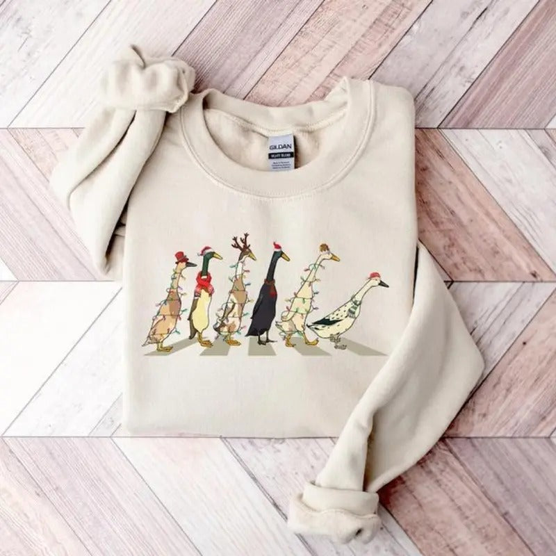 Women's Cartoon Goose Print Drop Shoulder Sweatshirt, Casual Long Sleeve Round Neck Pullover For Daily Wear And Christmas...
