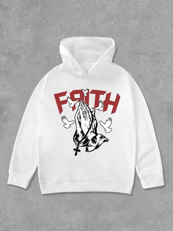 Women's Cartoon Hand & Letter Print Hoodie, Fashion Casual Long Sleeve Hooded Sweatshirt for Daily Outdoor Wear, Women...