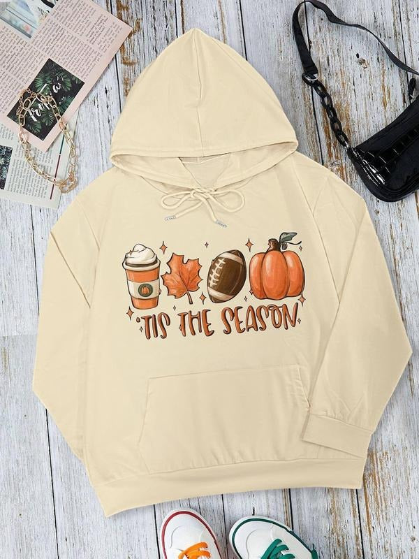 Women's Cartoon Print Drop Shoulder Hoodie, Fashion Casual Halloween Drawstring Pocket Hooded Sweatshirt for Daily...