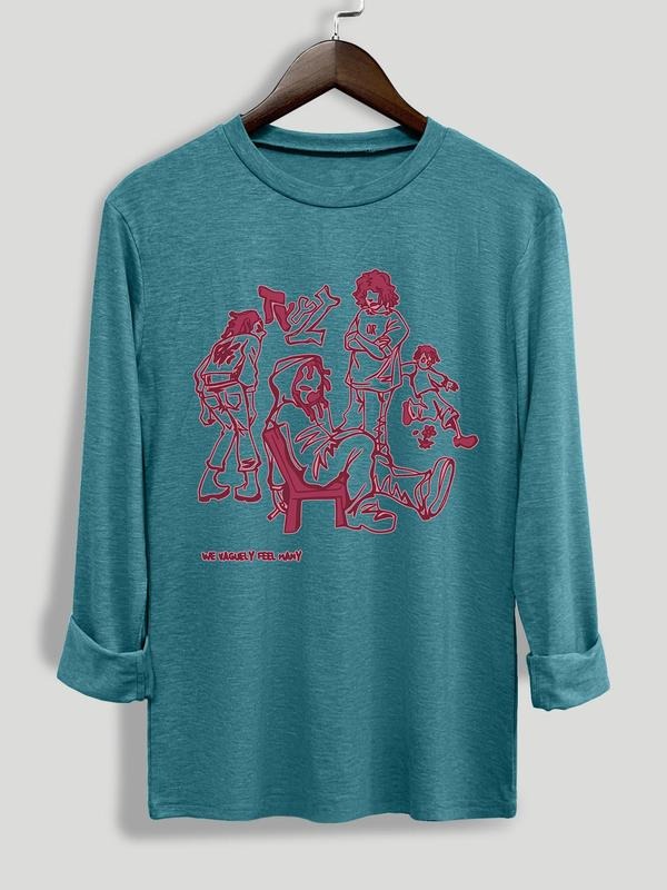 Women's Cartoon Print Round Neck Tee, Casual Long Sleeve Crew Neck T-shirt for Fall & Winter, Women's Top for Daily Wear...