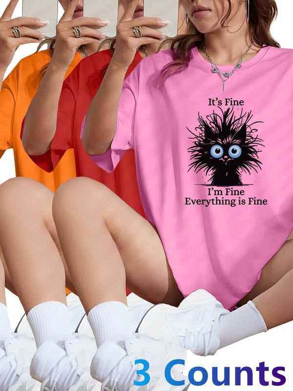 Women's Cartoon Print Round Neck Tee, Fashion Casual Crew Neck T-shirt for Daily Holiday Vacation Outdoor Wear, Ladies...