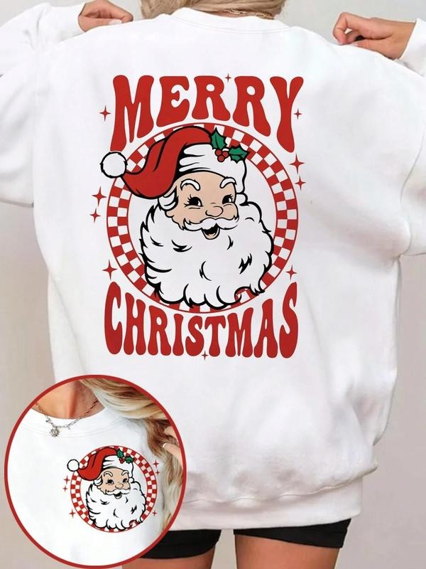 Women's Cartoon Santa Claus Print Crew Neck Sweatshirt, 1 Count Casual Long Sleeve Pullover for Daily Wear, Ladies...
