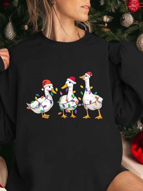 Women's Christmas Cartoon Duck Sweatshirt - Funny Ducks T-shirt Hoodie - Pullover, Womenswear | TeeBloomCo.com