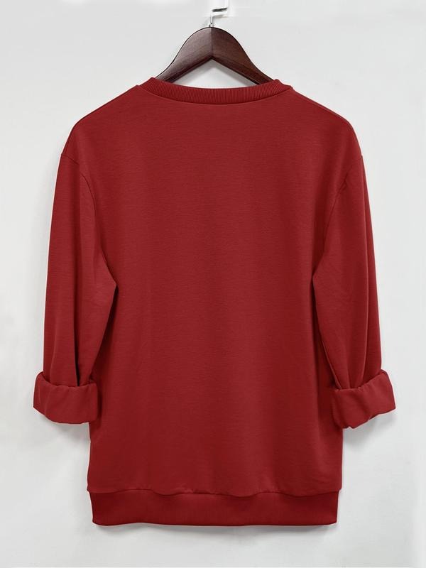 Women's Christmas Letter Print Round Neck Sweatshirt, Casual Long Sleeve Crew Neck Pullover for Fall & Winter, Women's...