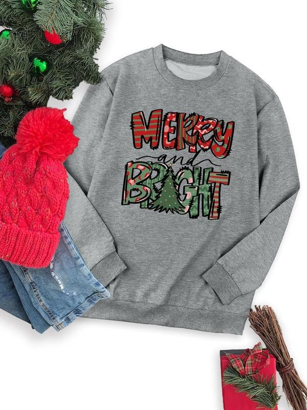 Women's Christmas Letter Print Round Neck Sweatshirt, Casual Long Sleeve Crew Neck Pullover for Fall & Winter, Women's...