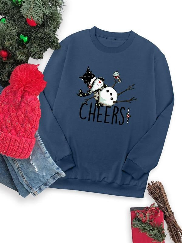 Women's Christmas Themed Cartoon Snowman Print Drop Shoulder Sweatshirt, Casual Long Sleeve Round Neck Pullover for Daily...