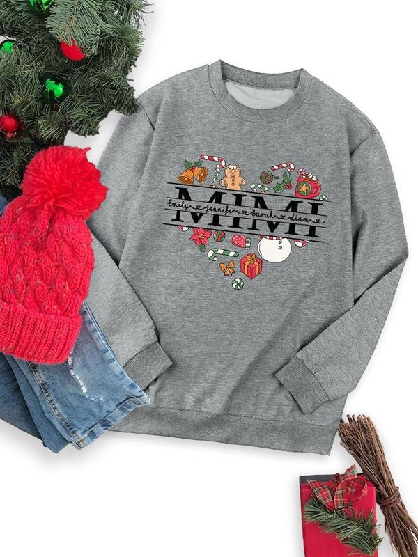 Women's Christmas Themed Letter Print Crew Neck Sweatshirt, Casual Long Sleeve Pullover for Fall & Winter, Ladies Clothes...