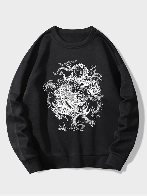 Women's Dragon Graphic Print Drop Shoulder Sweatshirt, Fashionable Casual Pullover Sweatshirt For Fall & Winter Daily...