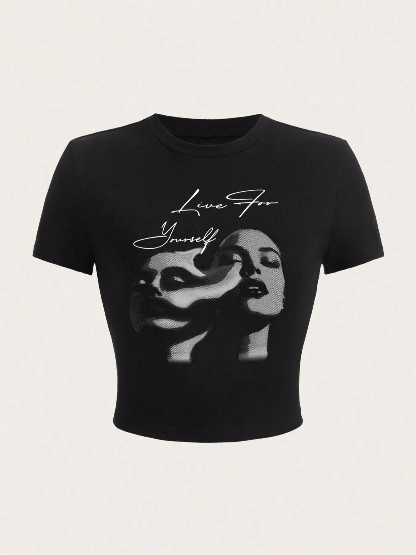 Women's Figure & Letter Print Round Neck Crop Tee, Casual Short Sleeve Crew Neck T-Shirt for Summer, Streetwear Women's...
