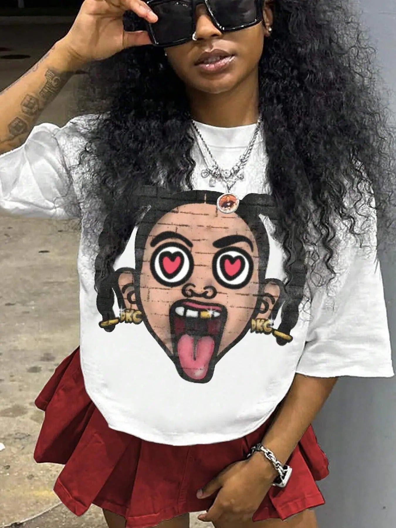 Women's Figure Face Print Drop Shoulder Tee, Fashion Casual Crew Neck T-shirt for Daily Holiday Vacation Outdoor Wear,...
