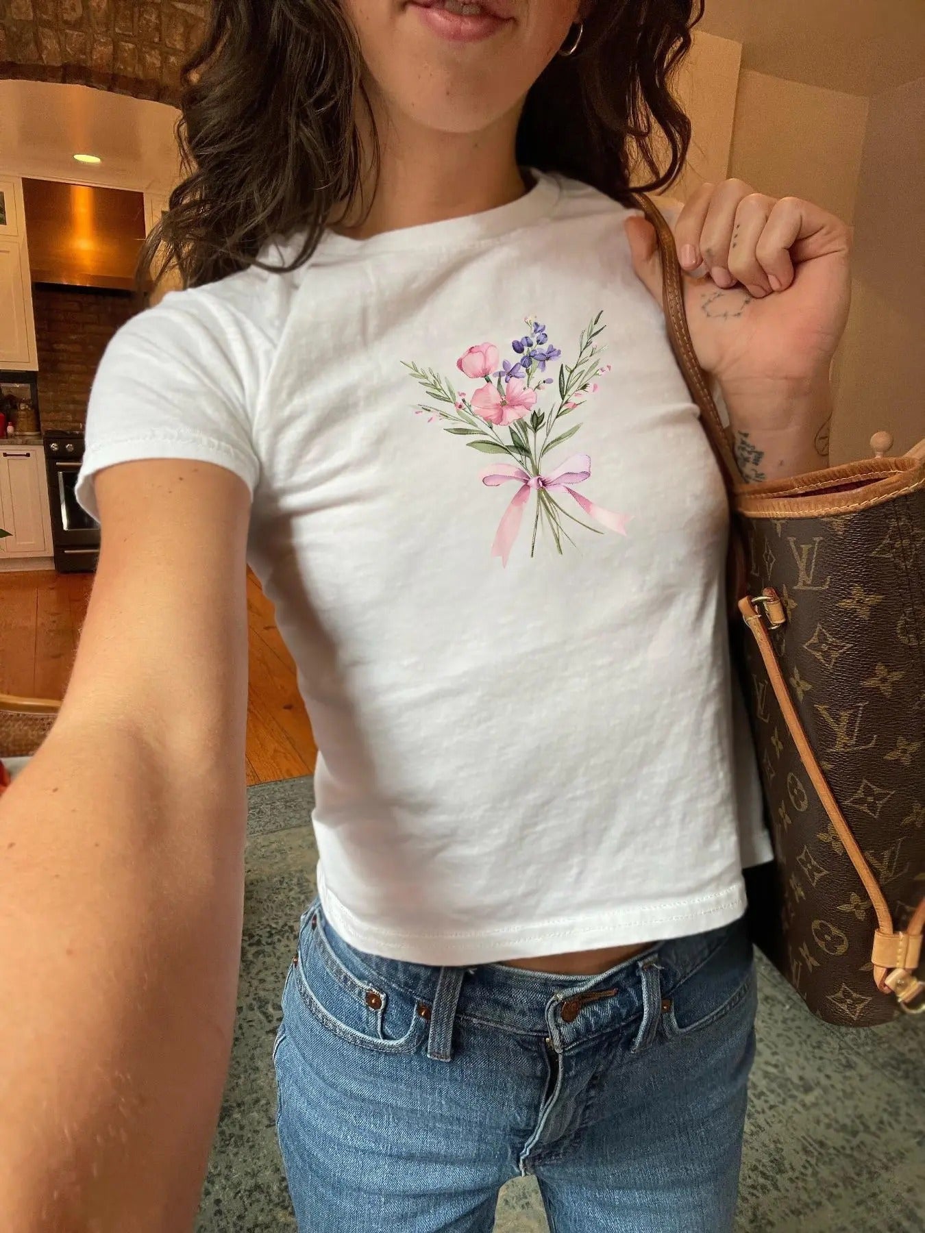 Women's Floral Print Round Neck Crop Tee, Casual Short Sleeve Crew Neck T-shirt for Summer, Fashion Women's Top for Daily...
