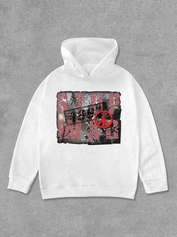 Women's Graffiti Print Drop Shoulder Hoodie, Fashion Casual Long Sleeve Hooded Sweatshirt for Daily Holiday Outdoor Wear,...