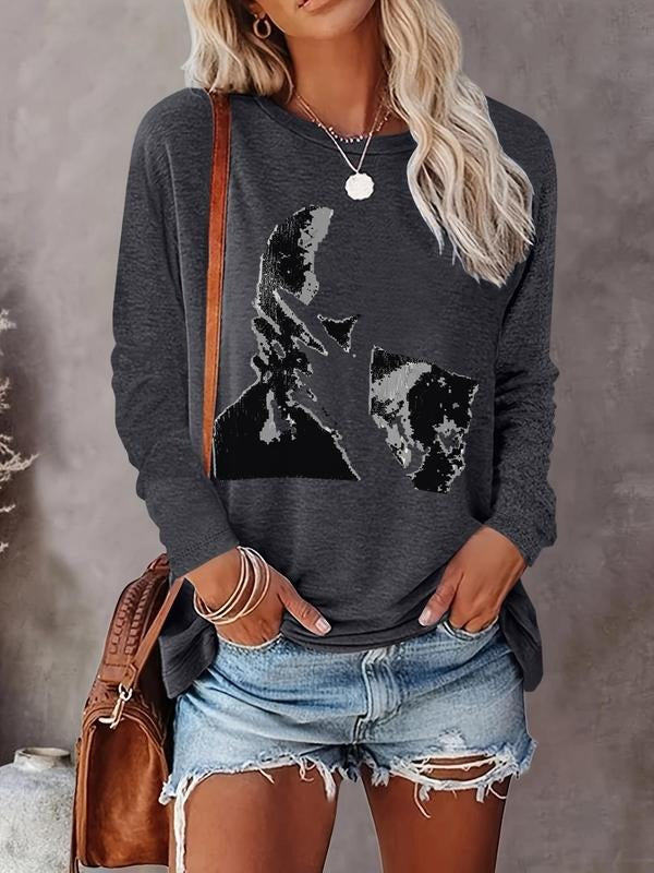 Women's Graphic Print Sweatshirt, Casual Long Sleeve Round Neck Pullover for Fall & Winter, Women's Clothes for Daily...