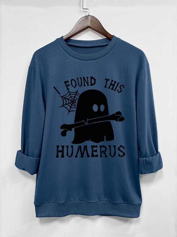 Women's Halloween Ghost & Letter Print Drop Shoulder Sweatshirt, Casual Long Sleeve Round Neck Pullover for Fall &...