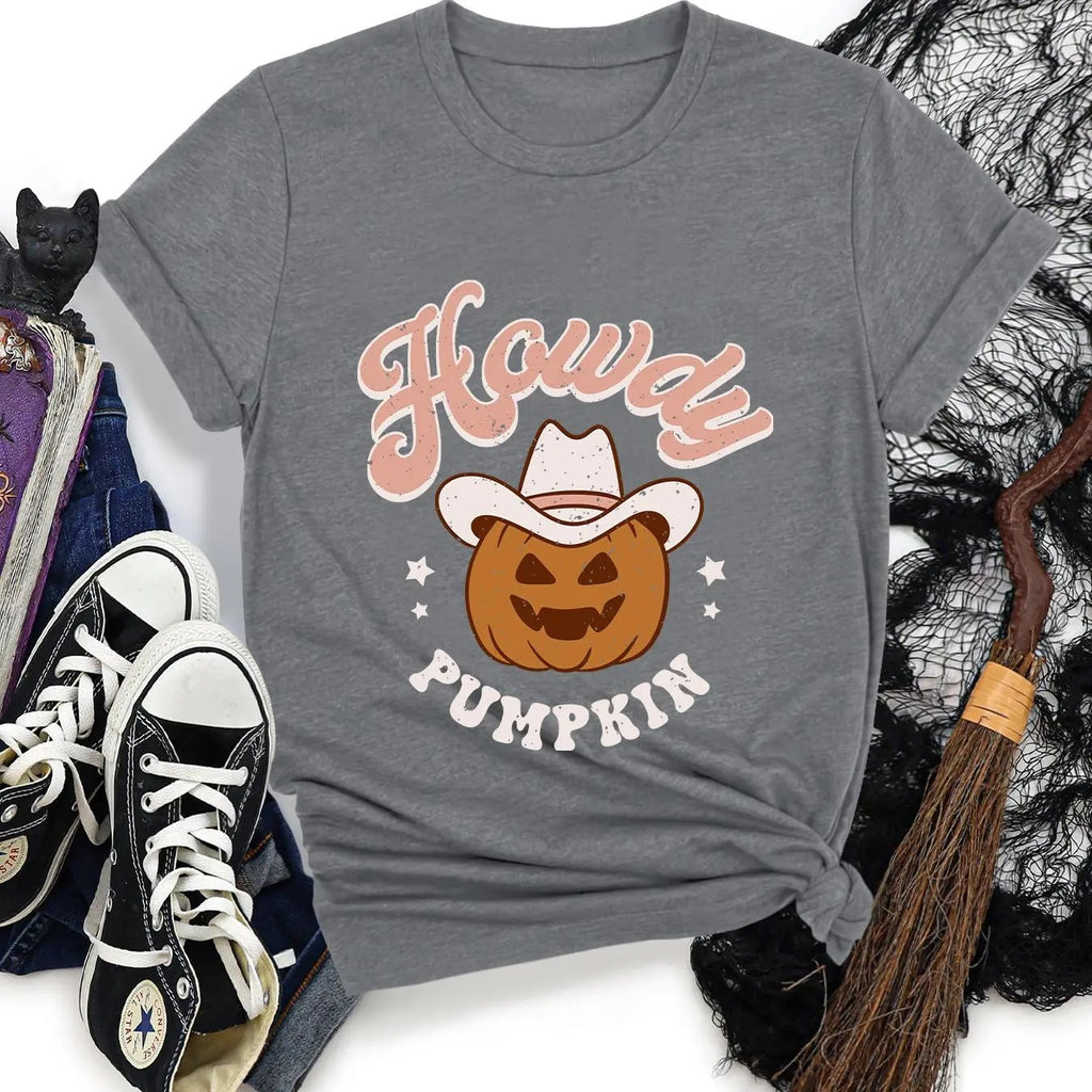 Women's Halloween Themed Letter Print Round Neck Tee, Casual Short Sleeve Crew Neck T-shirt for Daily Holiday Vacation...