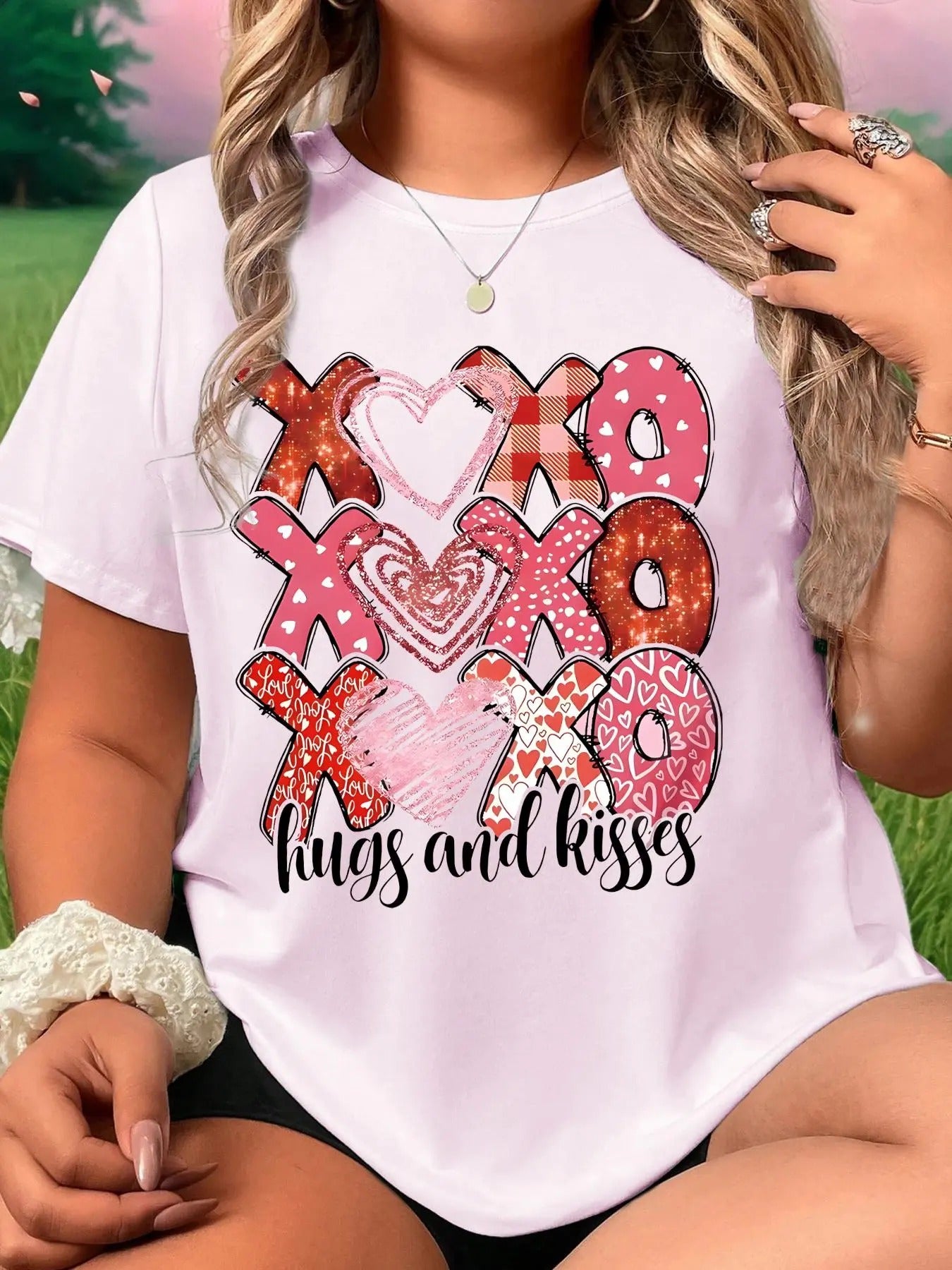 Women's Heart & Letter Print Round Neck Tee, Casual Short Sleeve Crew Neck T-shirt for Summer, Fashion Women's Top for...