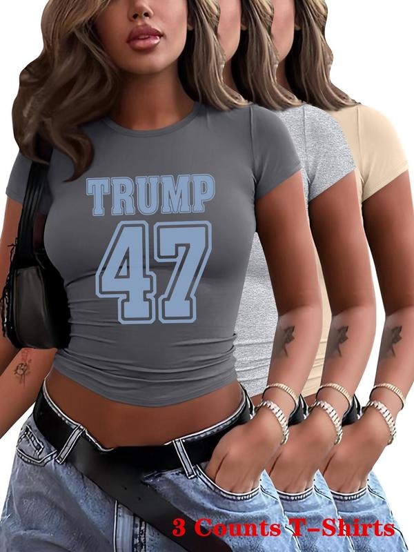 Women's Letter & Figure Print Round Neck Tee, Casual Short Sleeve Crew Neck T-shirt for Daily Wear, Ladies Clothes for...