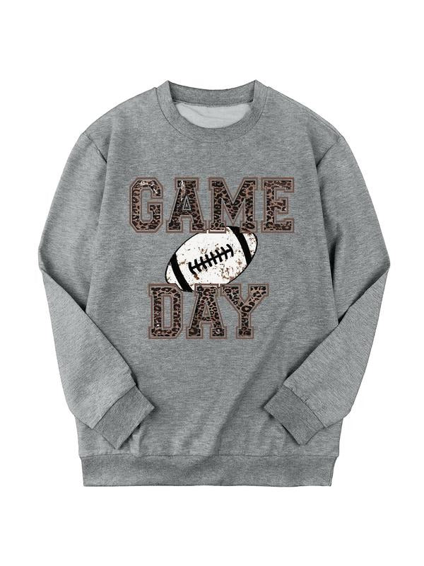 Women's Letter & Football Print Drop Shoulder Sweatshirt, Casual Long Sleeve Round Neck Pullover for Daily Wear, Ladies...