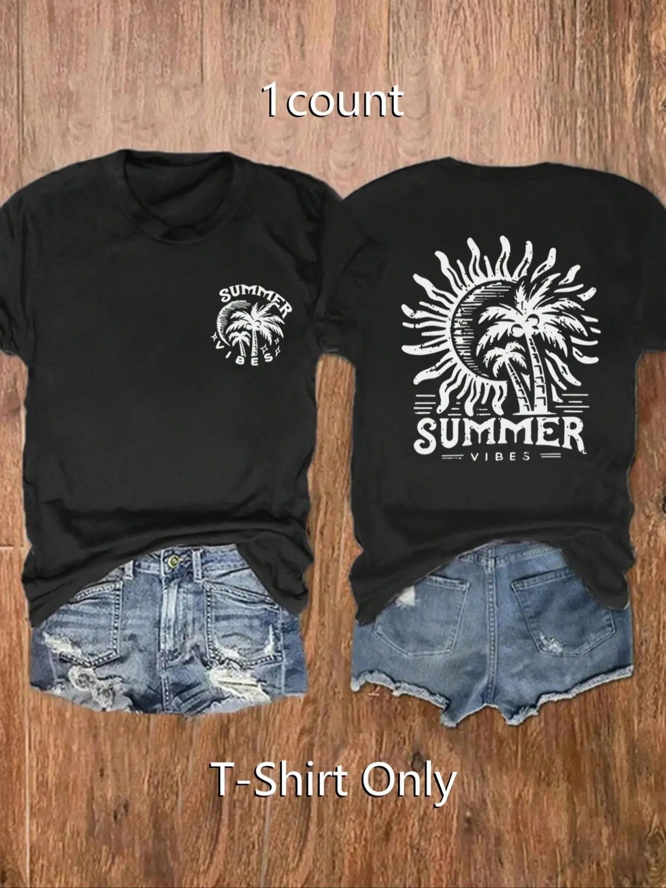 Women's Letter & Palm Tree Print Round Neck Tee, Trendy Casual Short Sleeve T-shirt for Daily Wear, Ladies Summer Outfit...