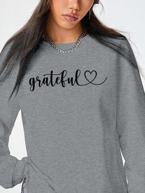 Women's Letter Print Crew Neck Sweatshirt, Casual Long Sleeve Pullover for Fall & Winter, Women's Clothes for Daily...
