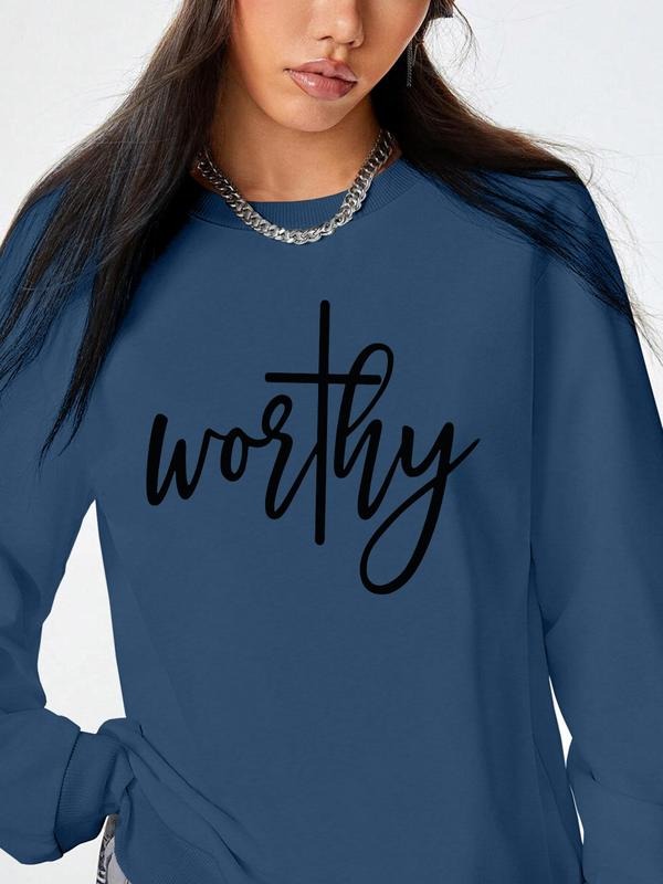 Women's Letter Print Crew Neck Sweatshirt, Casual Long Sleeve Pullover for Fall & Winter, Women's Clothes for Daily...