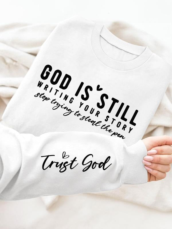 Women's Letter Print Crew Neck Sweatshirt, Casual Long Sleeve Pullover, Women's Fall & Winter Clothes for Daily Wear...