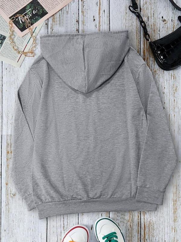Women's Letter Print Drawstring Pocket Hoodie, Casual Long Sleeve Hooded Sweatshirt for Fall & Winter, Women's Clothes...