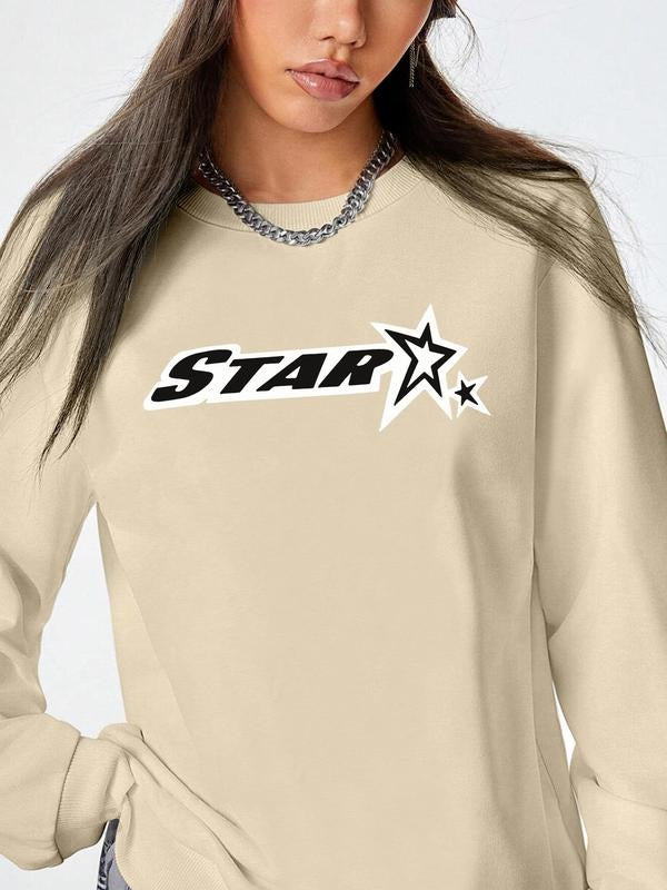 Women's Letter Print Drop Shoulder Sweatshirt, Casual Long Sleeve Crew Neck Sweatshirt for Fall & Winter, Women's Clothes...