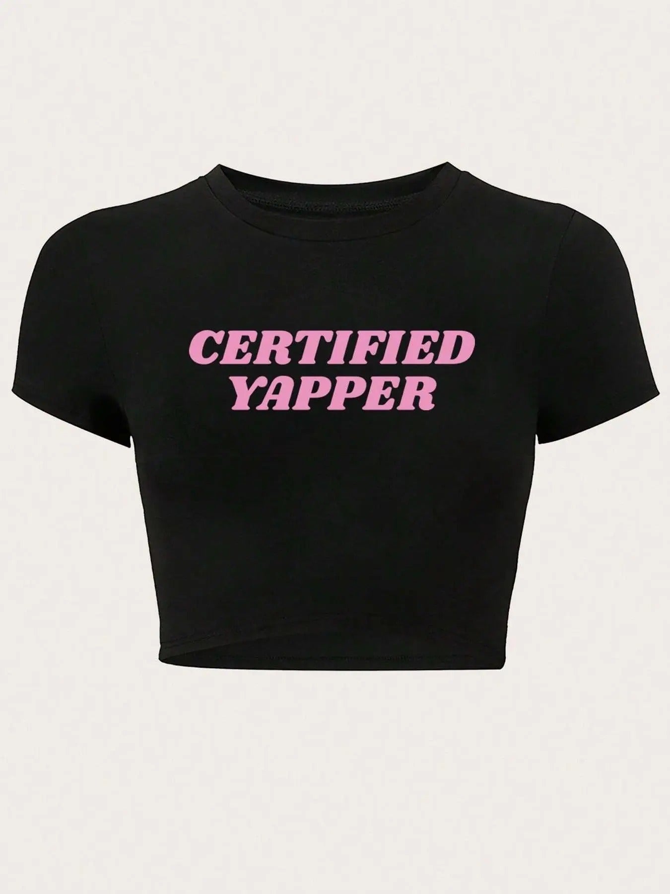 Women's Letter Print Round Neck Crop Tee, Casual Slim-fitting Short Sleeve T-shirt, Ladies Summer Clothes for Daily...