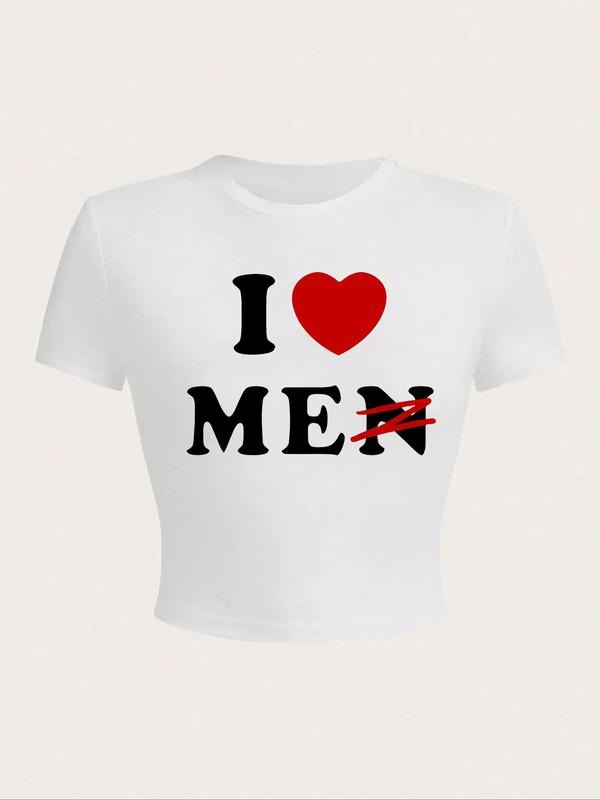 Women's Letter Print Round Neck Crop Tee, Fashion Casual Crew Neck T-shirt for Daily Holiday Vacation Outdoor Wear,...