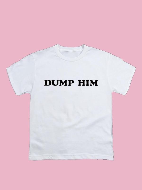 Women's Letter Print Round Neck Crop Tee, Vintage Trendy Casual Short Sleeve Crop T-shirt for Daily Wear, Ladies All...