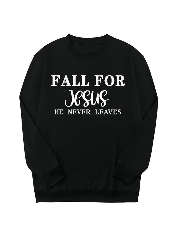 Women's Letter Print Round Neck Sweatshirt, Casual Long Sleeve Crew Neck Pullover for Daily Wear, Fashion Cozy Women's...