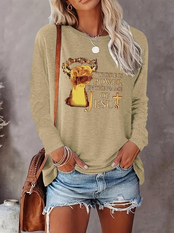 Women's Letter Print Round Neck Sweatshirt, Casual Long Sleeve Crew Neck Pullover for Fall & Winter, Women's Clothes for...