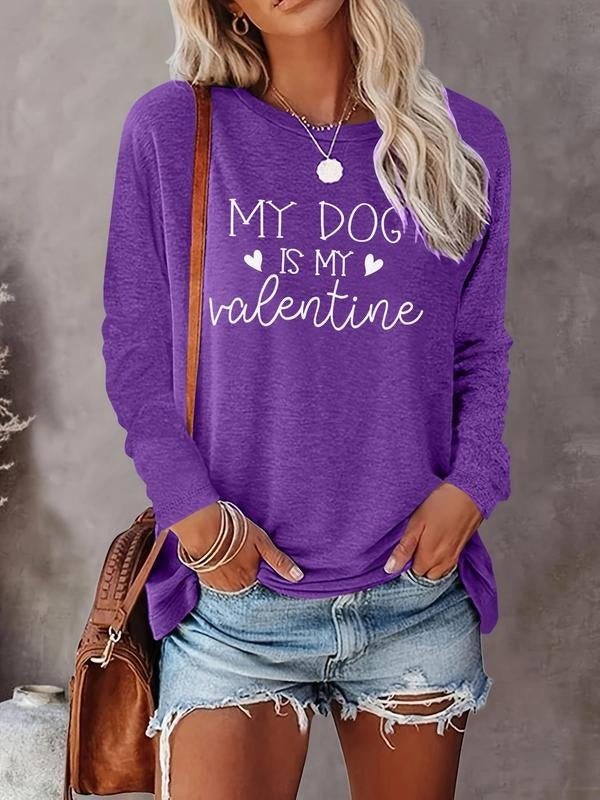 Women's Letter Print Round Neck Sweatshirt, Casual Long Sleeve Crew Neck Pullover for Fall & Winter, Women's Clothes for...