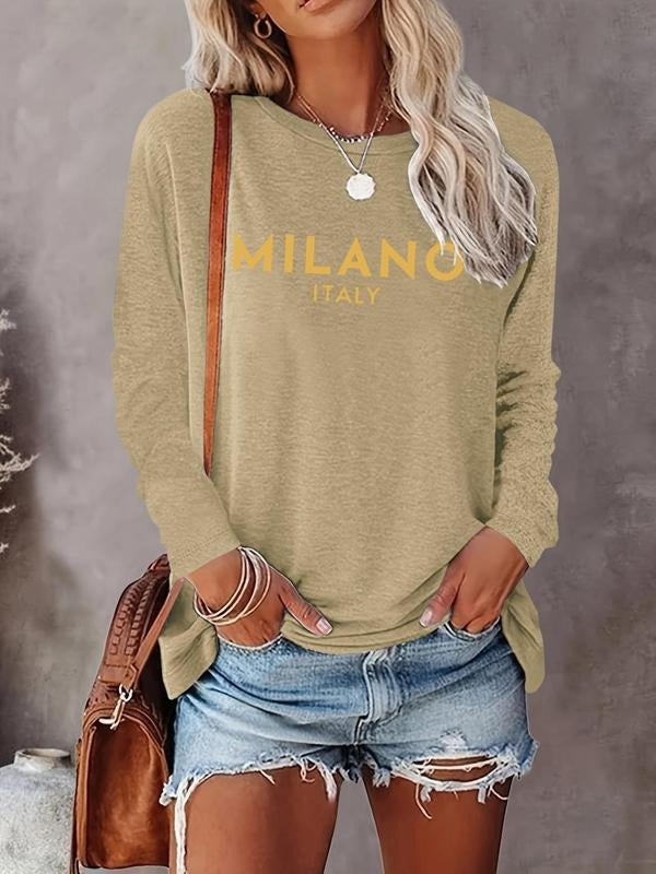 Women's Letter Print Round Neck Sweatshirt, Casual Long Sleeve Crew Neck Pullover for Fall & Winter, Women's Clothes for...