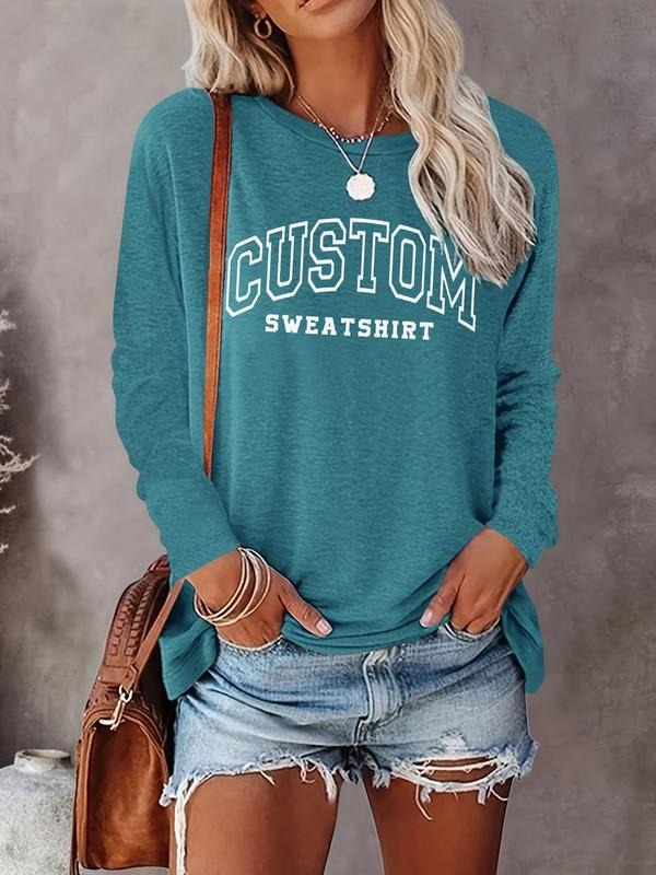 Women's Letter Print Round Neck Sweatshirt, Casual Long Sleeve Crew Neck Pullover for Fall & Winter, Women's Clothes for...