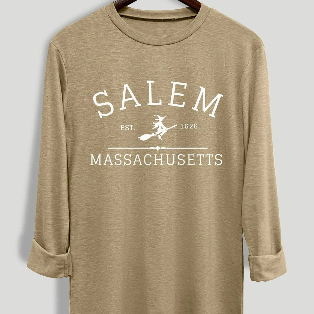 Women's Letter Print Round Neck Tee, Casual Halloween Themed Long Sleeve Crew Neck T-shirt for All Seasons, Ladies...