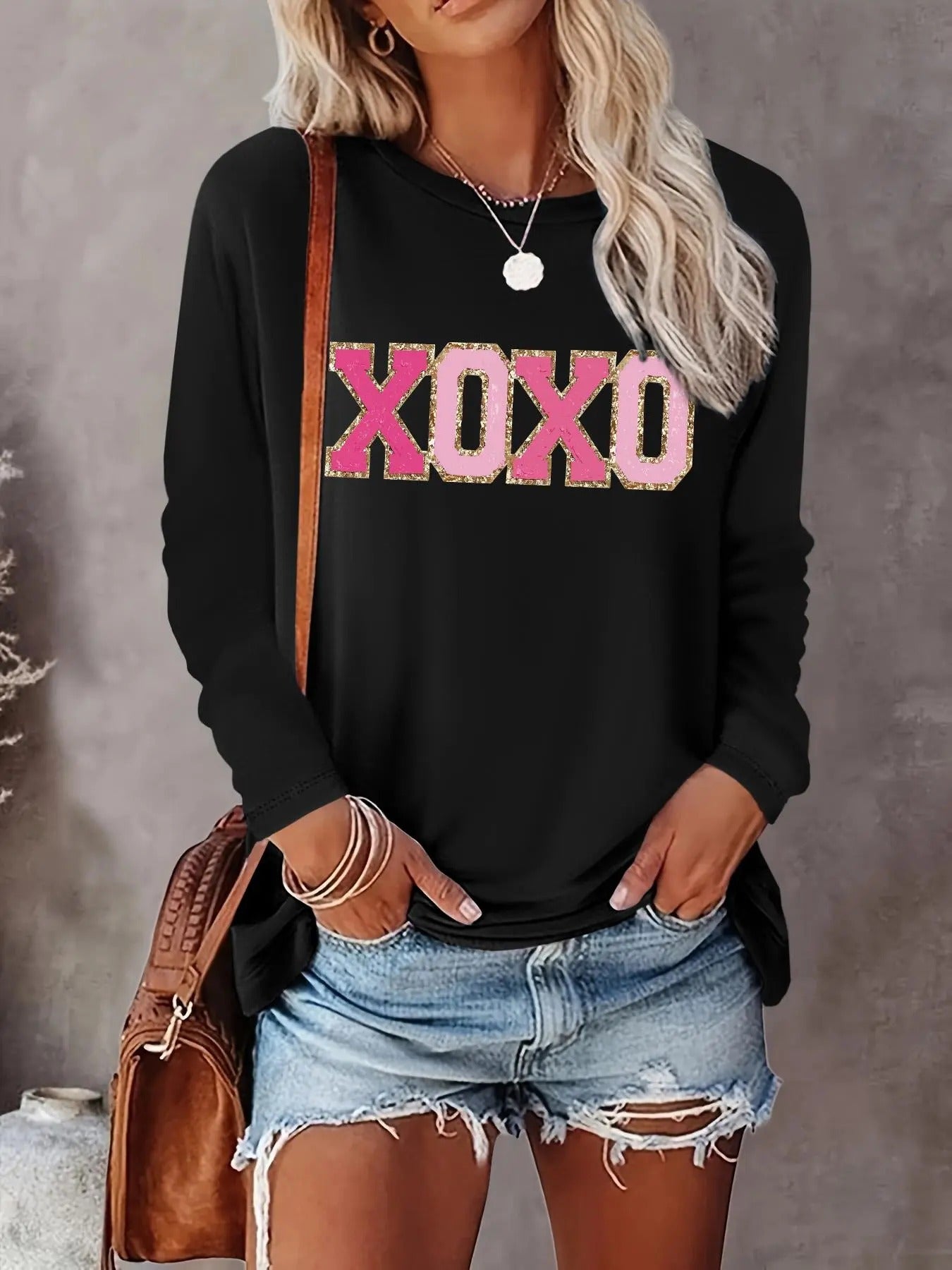 Women's Letter Print Round Neck Tee, Casual Long Sleeve Crew Neck T-shirt for Fall & Winter, Fashion Women's Top for...