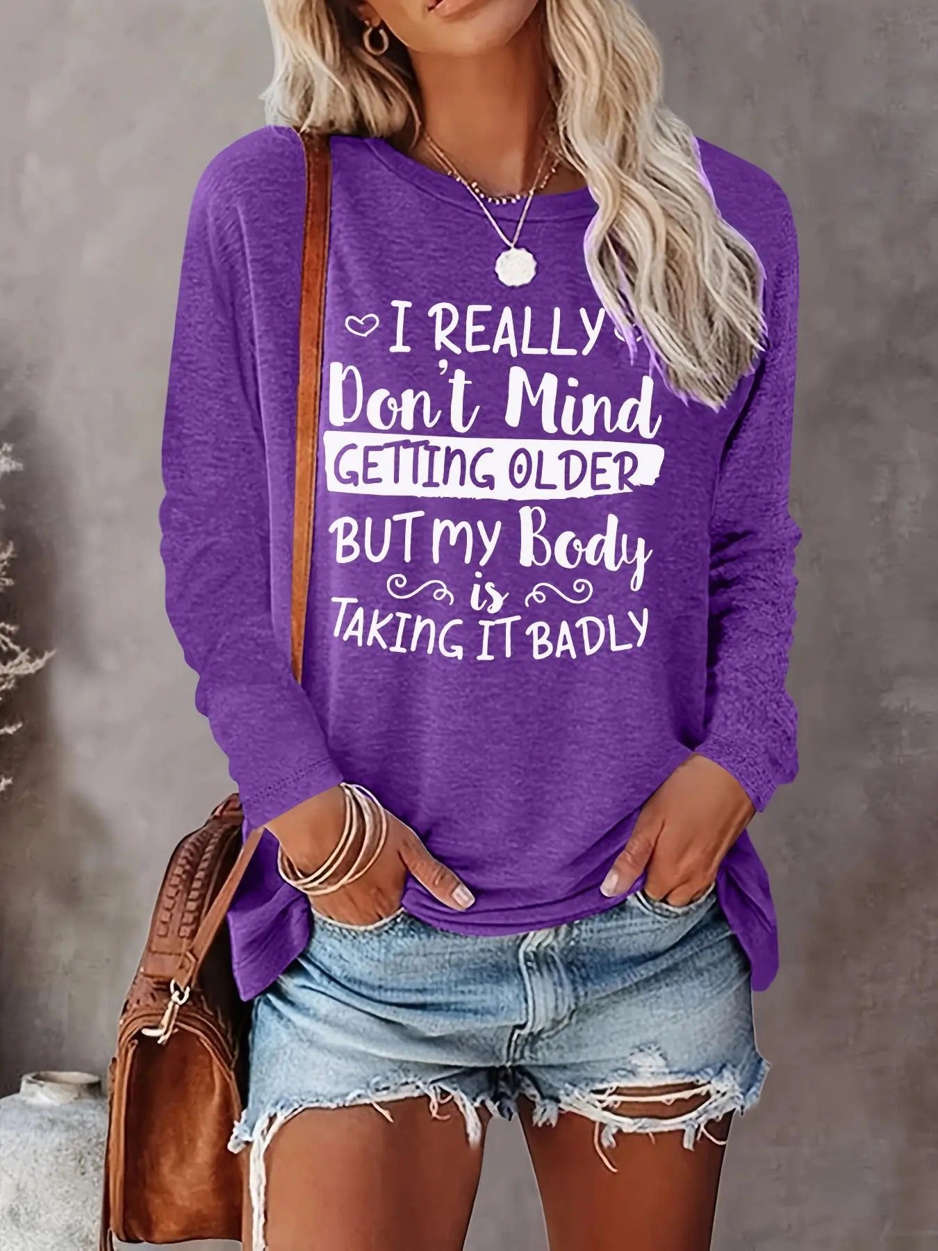 Women's Letter Print Round Neck Tee, Casual Long Sleeve Crew Neck T-shirt for Fall & Winter, Women's Top for Daily...