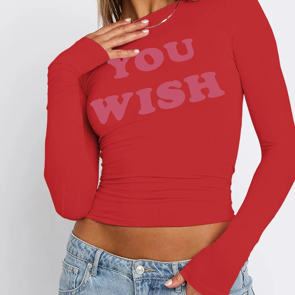 Women's Letter Print Round Neck Tee, Casual Long Sleeve Crew Neck T-shirt for Fall & Winter, Women's Top for Daily...