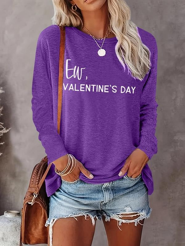 Women's Letter Print Round Neck Tee, Casual Long Sleeve Crew Neck T-shirt for Spring & Fall, Fashion Women's Top for...