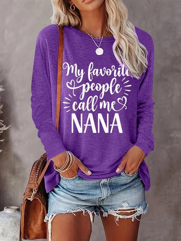 Women's Letter Print Round Neck Tee, Casual Long Sleeve Crew Neck T-shirt for Spring & Fall, Fashion Women's Top for...