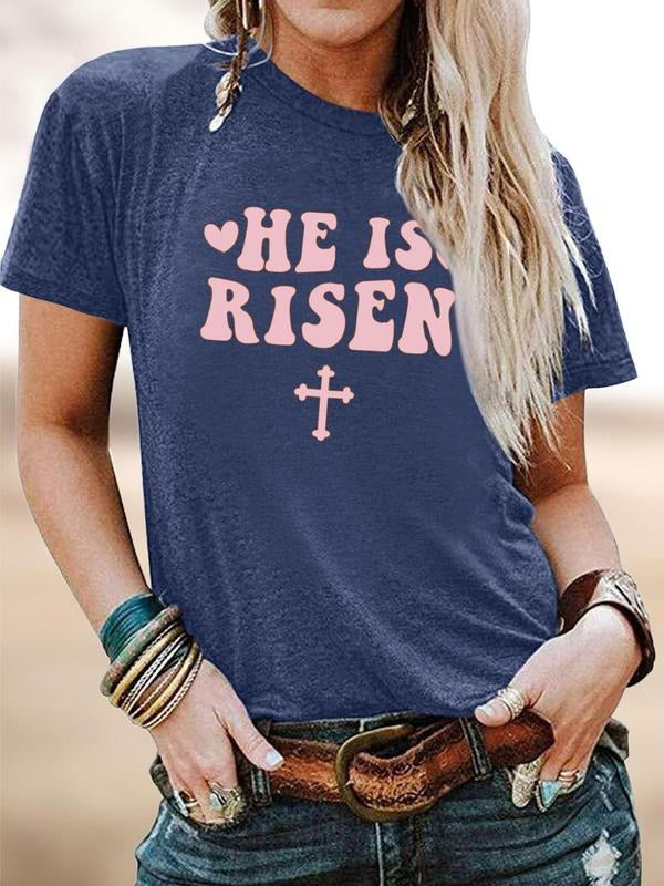 Women's Letter Print Round Neck Tee, Casual Short Sleeve Crew Neck T-shirt for Daily Wear, Ladies Clothes for All...