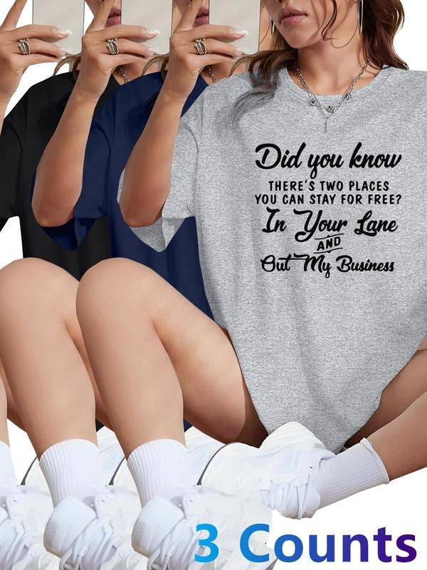 Women's Letter Print Round Neck Tee, Casual Short Sleeve Crew Neck T-shirt for Daily Wear, Ladies Clothes for All...