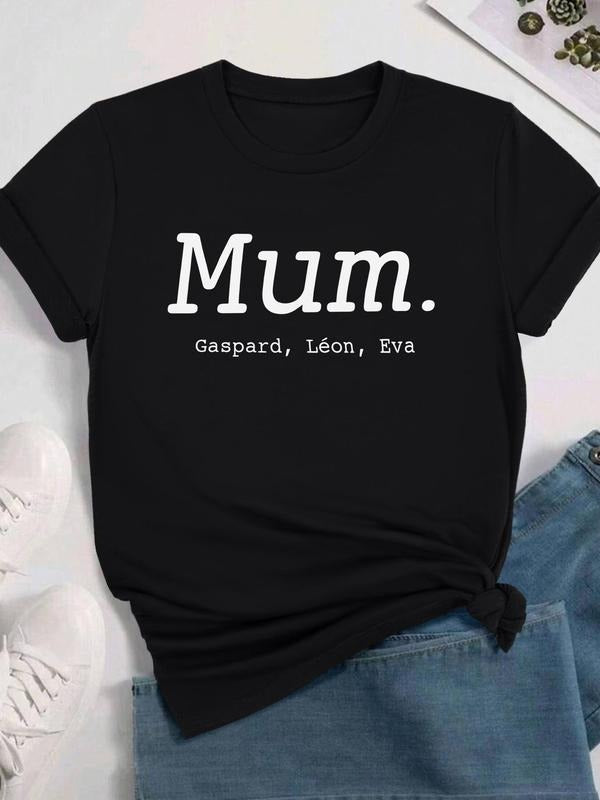 Women's Letter Print Round Neck Tee, Casual Short Sleeve Crew Neck T-shirt for Daily Wear, Ladies Clothes for All...