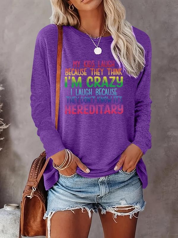 Women's Letter Print Round Neck Tee, Fashion Casual   Long Sleeve T-shirt for Daily Holiday Vacation Outdoor Wear, Women...
