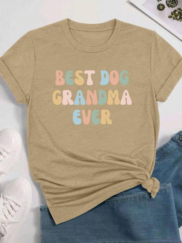 Women's Letter Print Round Neck Tee, Fashion Casual Crew Neck T-Shirt for Daily Holiday Vacation Outdoor Wear, Ladies...
