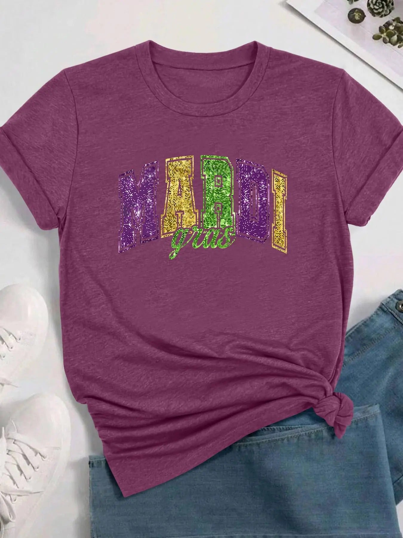 Women's Letter Print Round Neck Tee, Short Sleeve Crew Neck T-Shirt for Daily Wear, Ladies Clothes for All Seasons...
