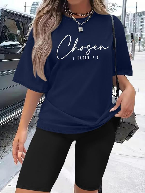 Women's Letter Print Tee & Skinny Shorts Set, Casual Short Sleeve T-shirt & Shorts, Ladies Clothes for Daily Wear Hoodie,...