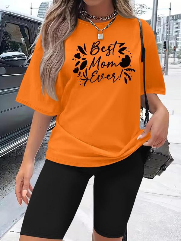 Women's Letter Print Tee & Skinny Shorts Set, Casual Short Sleeve T-shirt & Shorts, Ladies Clothes for Daily...